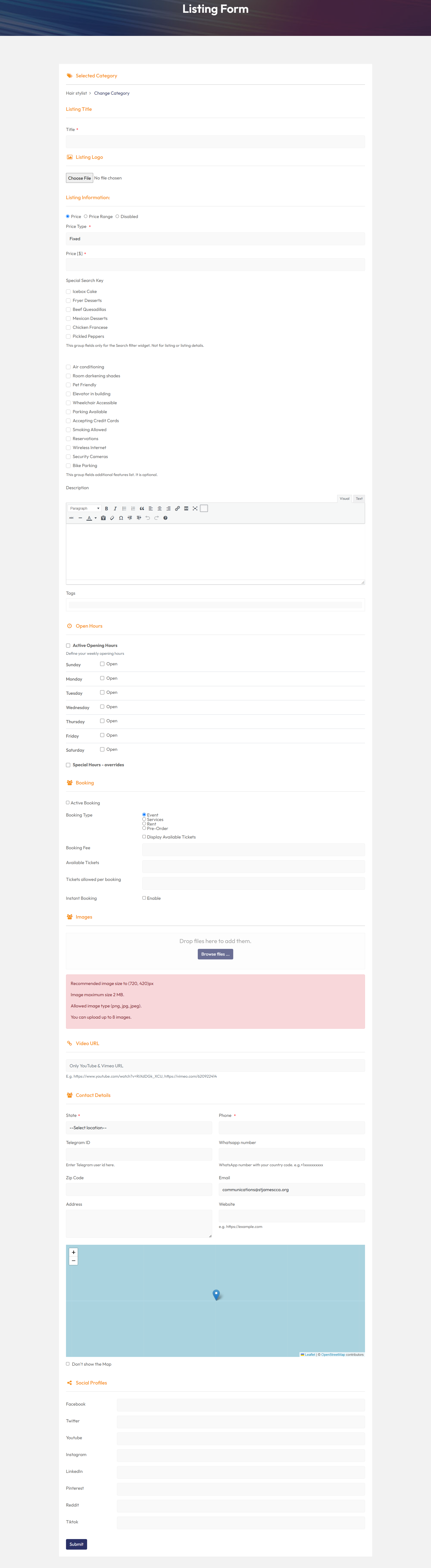 listing form